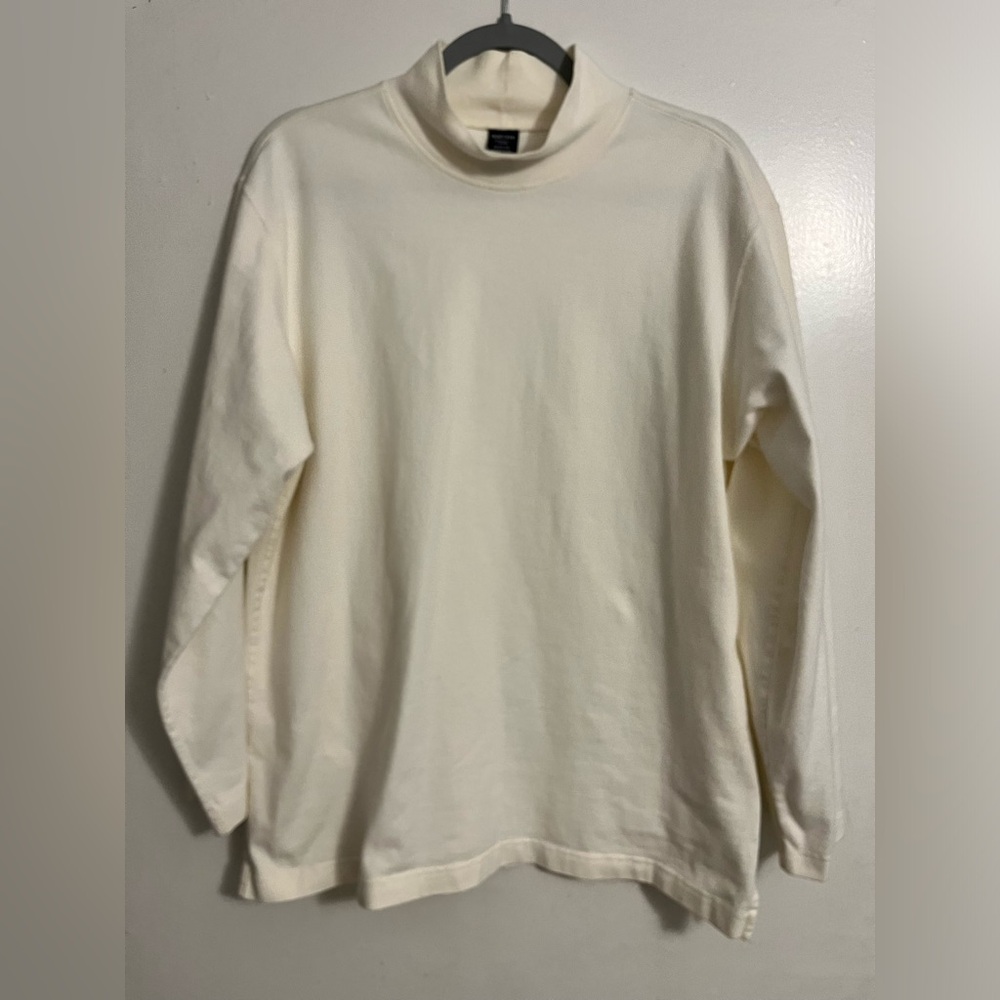 Lands' End White Long Sleeve Tee Classic Knit 100% Cotton Women’s Large